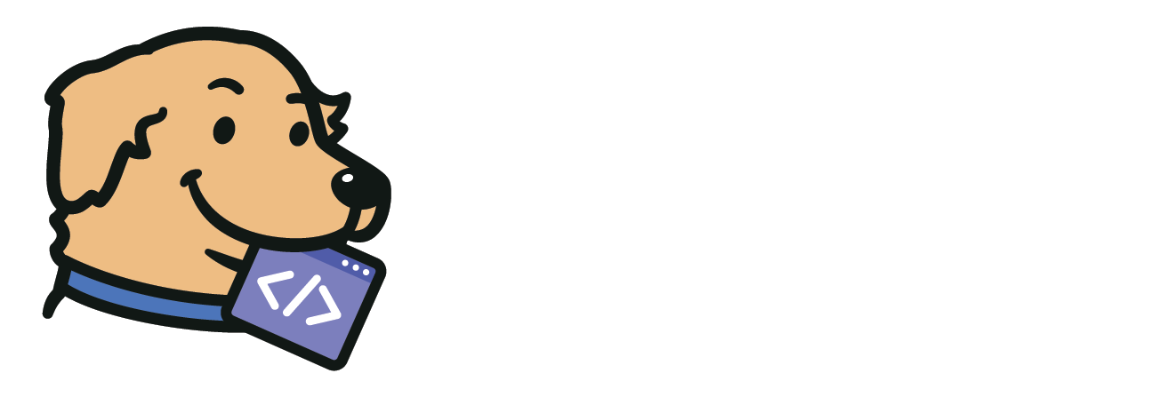 Fetch Media logo with golden retriever mascot wearing a purple code tag and company name