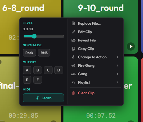 Right-click context menu on a clip showing Add Clip, Edit Clip, and quick actions