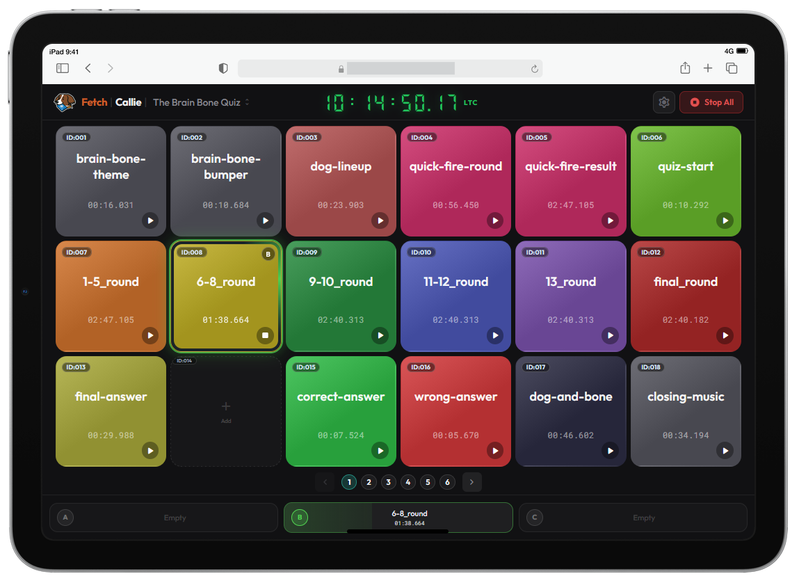 iPad showing remote control via the Callie computers IP address