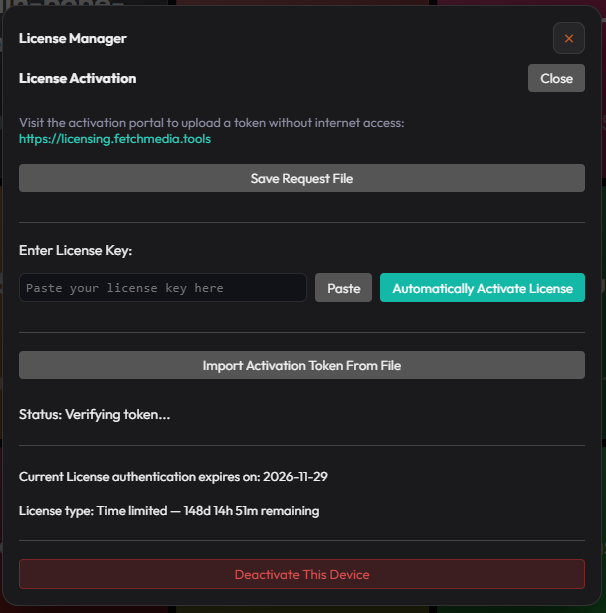 Callie licence manager showing Enter Licence Key and Activate buttons
