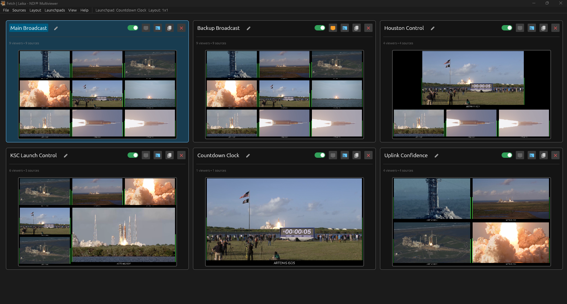 Laika NDI® Launchpad overview showing up to 6 individual viewers