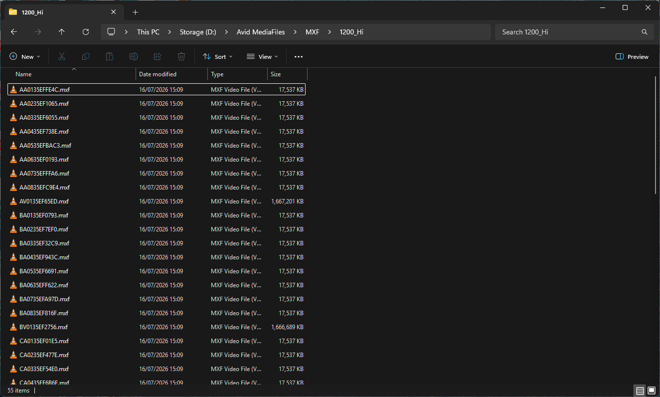 Cryptic Avid MXF filenames with UUIDs before renaming with Togo